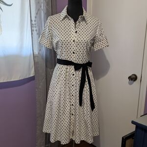 Karl Lagerfeld Black and White Heart Print Midi Dress